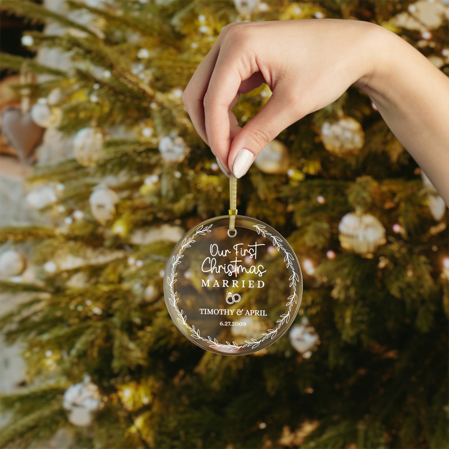 Our First Christmas Married - Personalized Glass Ornament