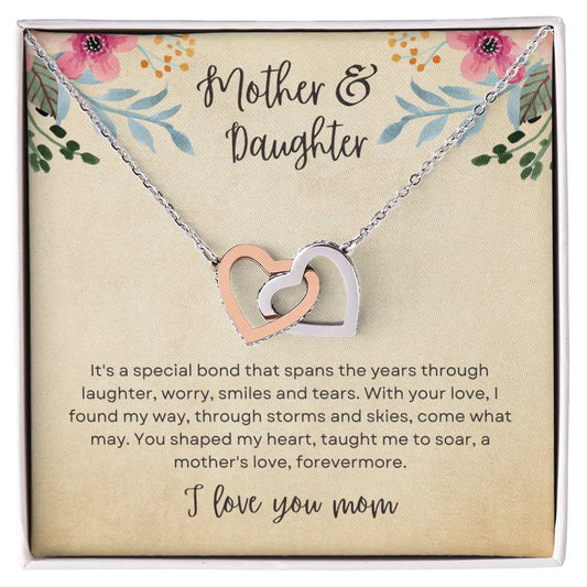 To Mom - Mother & Daughter Interlocking Hearts Necklace YB